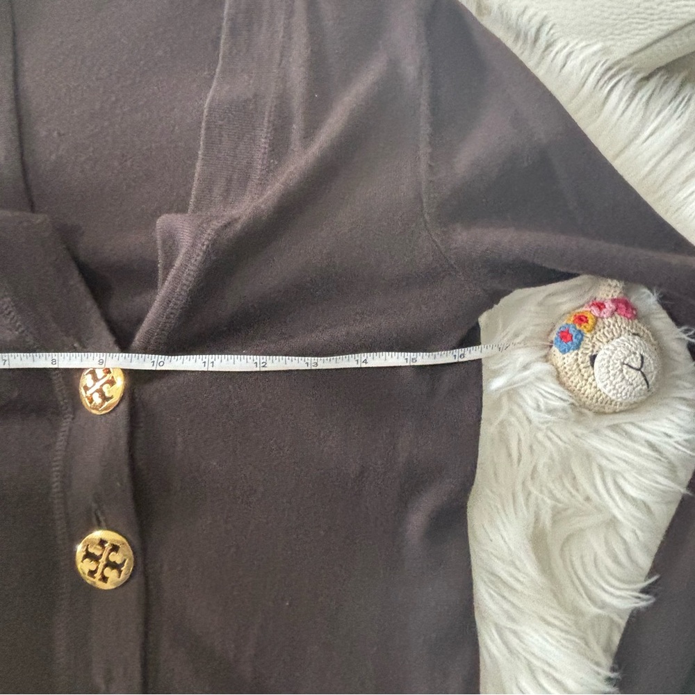 TORY BURCH 100% MERINO WOOL BROWN CARDIGAN - Picture 5 of 7